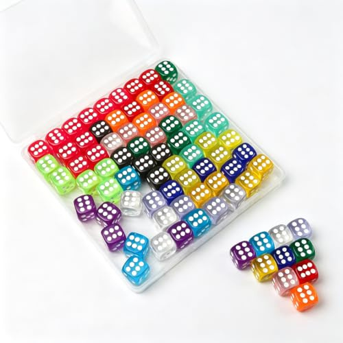 RoyalChic 80 Stück 6 Seitige Würfel Bunt Set, 14mm Transparente Acrylwürfel | Mit Box, Standard Spiel D6 Spielwürfel in 16 Farben mit Runden Ecken, Für Würfelspiele, Tischspiele, Party, Tutoring