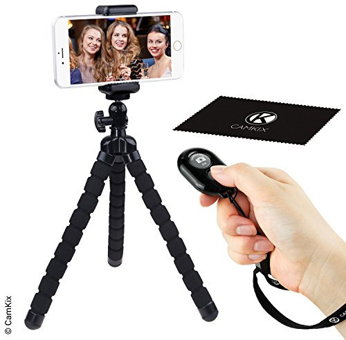 Flexible Cell Phone Tripod and Bluetooth Remote Control Camera Shutter - for iPhone, Samsung Galaxy and many more - Octopus Style Mount - Universal Phone Holder - Solution for Smartphone Photography