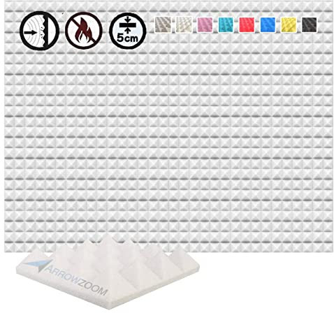 Arrowzoom 48 Acoustic Panels Pyramid Sound Absorbing Acoustic Treatment Tiles 25x25x5cm Recording Studio Noise Cancellation 26kg/m3 High Density Acoustical Dampening Fire Retardant 1034 PEARL WHITE