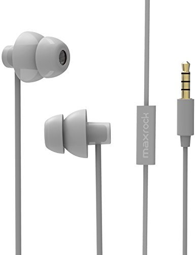 MAXROCK (TM) Einzigartige, weiche Silikon-Ohrstöpsel mit Mikrofon für Handys, Tablets und 3,5-mm-Klinkenstecker, Grau