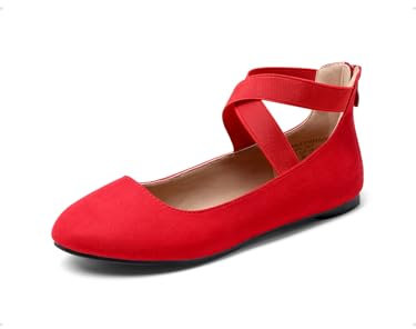 DREAM PAIRS Women's Sole_Stretchy RED Elastic Ankle Straps Ballet Flats Shoes Size 12 US/ 10 UK