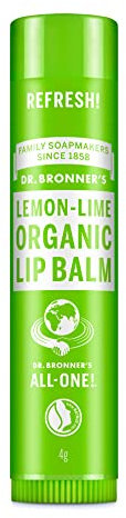 Dr. Bronner's Lemon & Lime Lippenbalsam ohne synthetische Inhaltsstoffe und Bio-Öle Für Lippen, trockene Hände, Nagelhaut und rissige Kinn, zertifizierter Fair Trade, 4 g Riegel