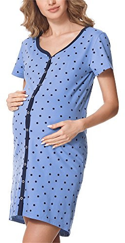 Bellivalini Camicia da Notte Premaman con Funzione Allattamento BLV50-114 (BluPois (Blu Scuro), XXL)