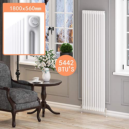 ELEGANT 1800 x 560 mm Traditional Radiator Colosseum Cast Iron Style Rads White Double Vertical Column Radiators