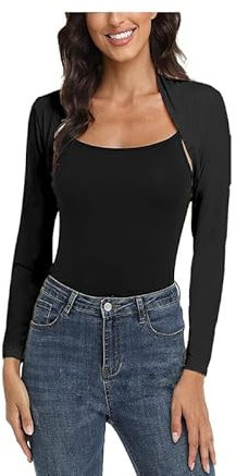 BODYWEAR LTD - Womens Plain Bolero Ruched Long Sleeve Open Front Cropped Cardigan Jacket Style Fashionable Stylish Sophisticated Comfortable & Versatile (Black, M/L)