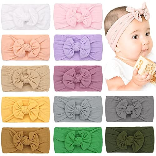 JOYOYO 12 Pezzi Fascia Capelli Neonata Fiocchi per Capelli Fasce Capelli Bambina, Super elastici Fasce Capelli Neonata Bimba