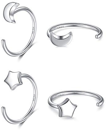 CHIC & ARTSY 925 Sterling Silber Mond Stern Reifen Ohrringe für Frauen Halbmond Umarmung halb offen Huggie Ohrringe Set 2 Paare