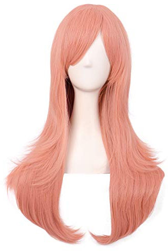 MapofBeauty 28 Zoll/70cm Langes Lockiges Seitenschläger Haarspitzen Kostüm Cosplay Perücke (Orange Rosa)