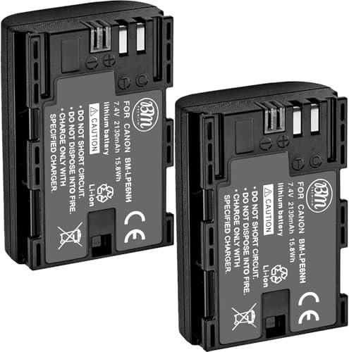 BM Premium 2 Pack of LP-E6NH High Capacity Batteries for Canon EOS R, EOS R5, EOS R6, EOS R6 II, EOS R7, EOS 90D, EOS 60D, EOS 70D EOS 80D EOS 5D IV, EOS 6D, EOS 6D II, EOS 7D, EOS 7D Mark II Cameras