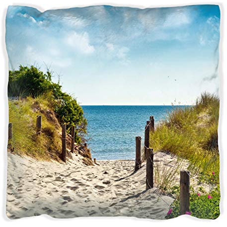 Wallario Dekokissen 60 x 60 cm mit weißer Rückseite, Auf dem Sandweg zum Strand, Kuschelkissen mit weicher Plüsch-Oberfläche