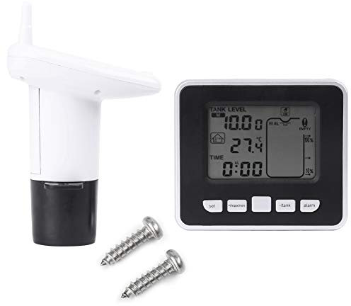 Oumefar Ultrasonic Water Tank Liquid Depth Level Meter Sensor High/Low Alarm Empty Alert Ultrasonic Level Sensor with Indoor Tank Temperature Display
