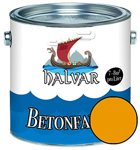 Halvar Betonfarbe/Bodenbeschichtung SEIDENMATT Gelb RAL 1000-1037 Fassadenfarbe (1 L, RAL 1007 Narzissengelb)