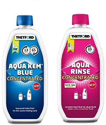 Aqua Rinse Concentré 0,75 L + Aqua KEM concentré 0,78 L – Désodorisant Thetford pour WC portables et réservoirs de camping