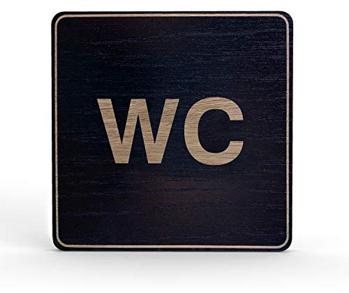 Betriebsausstattung24 Holz-Türschild Piktogramm WC Toilette - Hinweisschild aus Eichenfurnier - eckig 10x10 cm, schwarz - Für Ihre Tür & Wand - Inkl. Klebepad