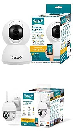 Garza Smarthome - Pack Cámaras de Vigilancia Interior y Exterior Inteligente WiFi 360°, Visión Nocturna, Detección De Movimiento, Audio Bidireccional, Control Remoto a través de App