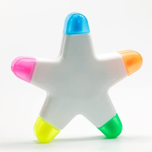 IB KOOT Pack of 1 Star Highlighters Marker Pen Chisel Tip Novelty Plastic Star Shape Highlighter Pens for School Office Stationery Homework Supplies 5 Funkey Color in 1 Assorted Colors