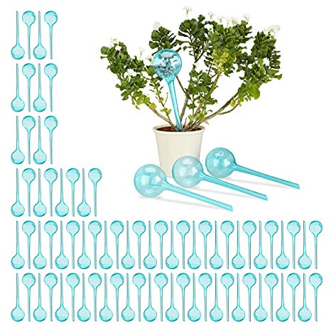 Relaxdays Globes d’arrosage en Plastique, Lot de 80, Distributeur Eau, Plantes, 2 semaines, 250 ML, Pot Fleurs, Bleu Clair