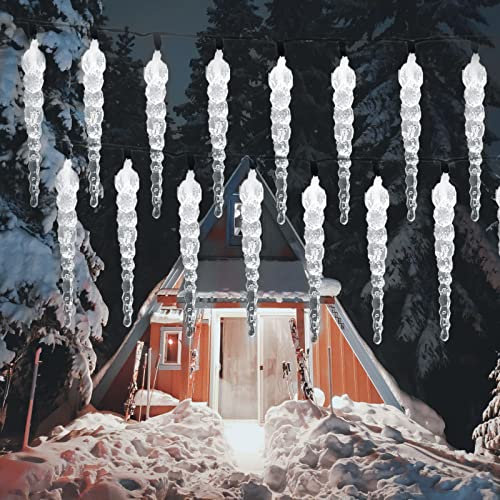 SUAVER Solar Lichterkette Aussen, Wasserdichte Solar LED Eiszapfen Vorhang Lichter 30 LED Solar Weihnachtsbeleuchtung mit 8 Beleuchtungsmodi Deko für Balkon,Garten,Hochzeit (Weiß)