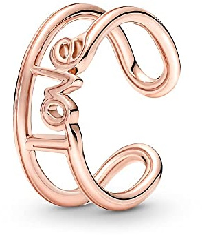 PANDORA ME Ring mit Love-Inschrift, offen, 14-karätig Roségold-vergoldet