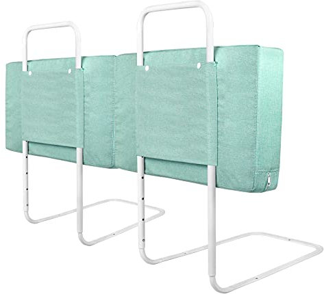 YUENFONG Bettgitter Bettschutzgitter 50cm Rausfallschutz für Kinder Höhenverstellbar Kinderbettgitter für Bett, 5-Loch Verstellbare Seitenschutz, 2 Stück, Grüner See