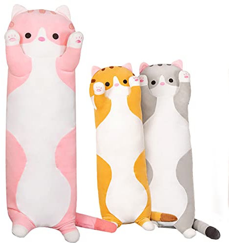 shownicer Plüschtier Katze Kuscheltier Stofftier Kawaii Katze Plüsch Kissen, Spielzeug Kätzchen Plüsch Wurfkissen, Geschenk für Kinder Mädchen 12+ Jahre (Rosa, 110cm)