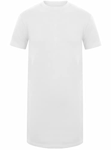 Athletic Sportswear Mens Longline T-Shirts Short Sleeve Cotton Plain Long Designer Tee Tops Size S M L XL 2XL 3XL 4XL 5XL (White, 3XL)
