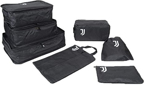 Set Organize Valise de 7 pièces produit officiel Juventus, Noir, Ensemble organiseur pour ranger votre valise