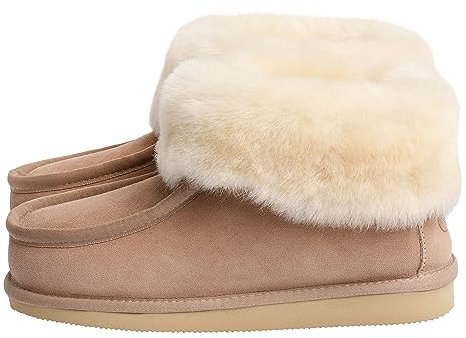 Rohn Moden Lammfell Hausschuhe Puffin, Hüttenschuhe, mit EVA-Sohle und aus echtem Fell für Damen und Herren in Top Qualität, beige (Größe 44)