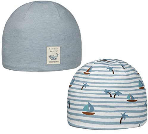 maximo GOTS Kids Wendemütze Beanie Kindermütze Baumwollmütze (49 cm - blau-grau)