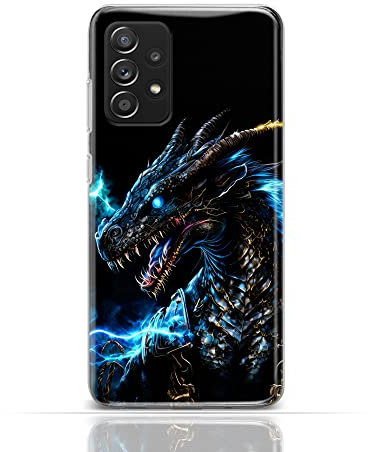 Hülle für Samsung Galaxy S10 Handyhülle Schutzhülle aus Silikon TPU Softcase mit Motiv 3515 schwarzer Drache Hörner Blauer Schimmer