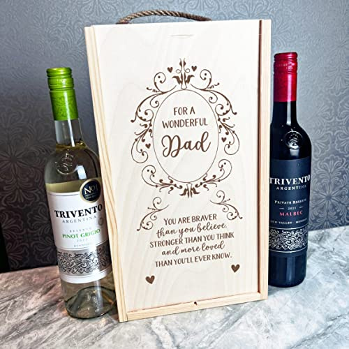 Father's Day Gift for Dad - Wooden Wine Box for Two Bottles as Dad Present - Best Gift for Dads - Wood Box for Wine Bottle Storage with Lovely Poem for The Best Dad - Presents for Dad