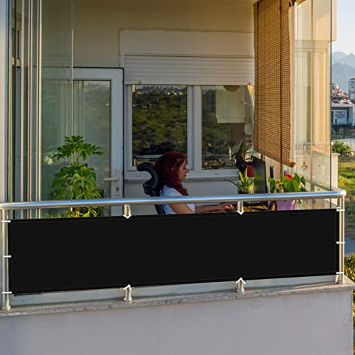 Balkon Sichtschutz Seitenmarkise 130 x 400 cm mit Ösen und Kabelbinder Baldachin Witterungsbeständig Oxford für Balkon Garten Balkongeländer, Schwarz