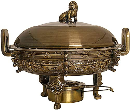 Stainless Steel Chafing Dish, 3L Round Chafer Buffet Warmers Set W/Food Pans, Stove Stand, Visible Pot Lid and Fuel Holder for Weddings, Parties, Banquets,Green Bronze