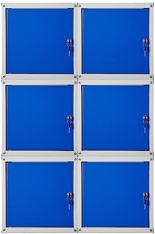 PROREGAL Mega Deal 6X Schließfachwürfel Cubic HxBxT 35x35x35cm Grau/Blau Schließfachschrank Metallspind Wertfachschrank Umkleideschrank 6 Fächer