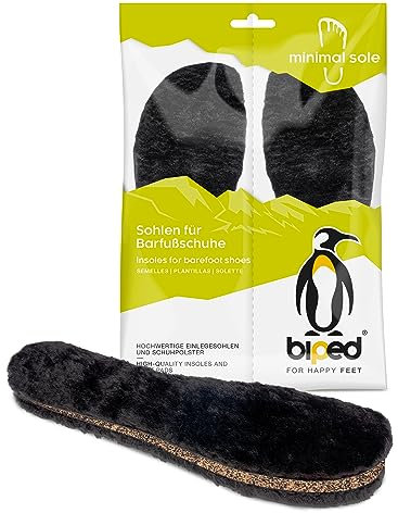 biped minimal sole FISTERRA - Winter Einlegesohlen für Barfußschuhe - Wärmende Lammfellsohlen mit Naturkork und recyceltem Kautschuk - Passen in Minimalschuhe für Erwachsene und Kinder(39)