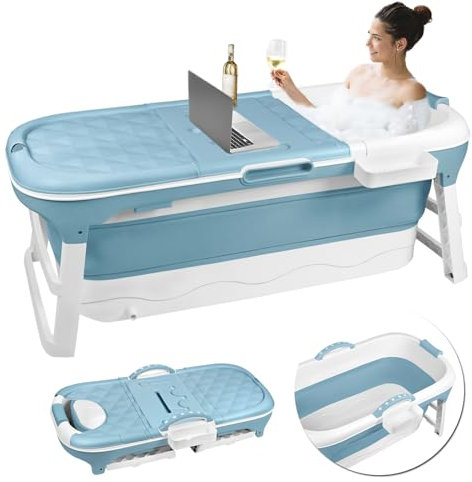 YRHome Faltbadewanne Badezuber Bathtub 118*60*53 cm (L), Foldable Klappbadewanne mit Griff und abnehmbare Abdeckung, Erwachsene & Baby Badewanne, PP+TPE, für Badezimmer SPA Warmwasserbad Schaumbad