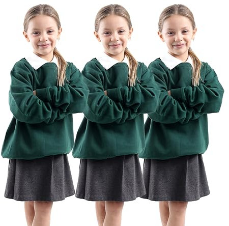 GW CLASSY OUTFIT 3x Girls Boys Kids Round Neck Jumpers (Pack of 3) Long Sleeve Fleece Unisex Sweatshirts School Uniform PE Tops UK Size (9-10 Years, 3x Bottle Green)