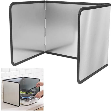Fousenuk Protector Pared Antisalpicaduras Cocina, 3 Lados Panel Protector Salpicaduras Cocina Plegable, Protección Antisalpicaduras Pantallas, Fácil de Limpiar, para Estufas y Sartenes (39x29x30cm)