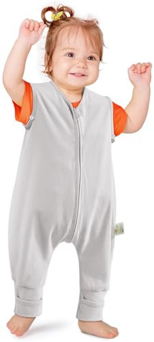 NesriToy Baby Schlafsack mit Füßen Sommer 0.5 Tog OEKO-TEX Schlafsack Kinder 100% Baumwolle (Grau, 70cm/Baby Höhe 80-90cm)