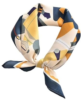 GIMIRO Schal aus imitierter Seide [53 x 53cm] Quadratische Schals Impressionismus-Muster Vintage-Schal für Büroarbeit oder lässigen Bund (Navy - King)