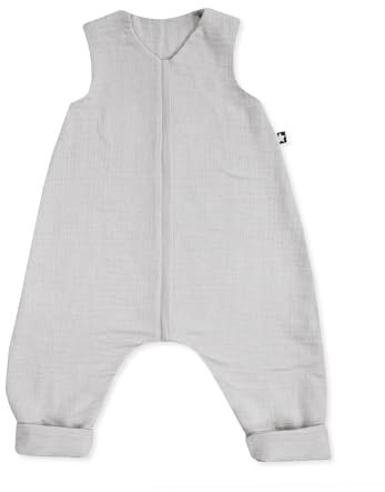 Julius Zöllner Schlafoverall Jumper Musselin 0,5 TOG Gr. 104 | 100% Baumwollmusselin | Oeko-TEX Standard 100 | grau