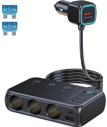 Thlevel 12V Zigarettenanzünder Verteiler 171W KFZ Auto Ladegerät USB C Steckdose PD und QC 3.0 mit LED Voltmeter und Schalten 70CM Kabel für 12V-24V Boot Wohnmobil