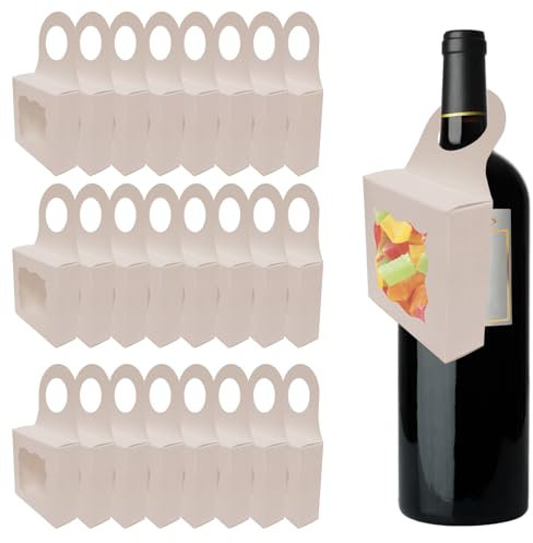 RXMORI 25 Pezzi Appendiabiti per Bomboniere per Bottiglie di Vino con Finestra, Scatole per Bomboniere per Vino in Carta Kraft da Appendere, Scatole per Bomboniere Pieghevoli per Bottiglie di(Bianco)