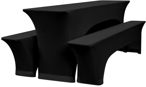 Teruntrue Schwarz Biertischhussen,Elastische Bierbankhusse und Tischdecken,Bierzeltgarnituren 220 x 50 x 70 cm, 50 cm Tischbreite, für Bankett Gartenmöbel Abdeckungen.