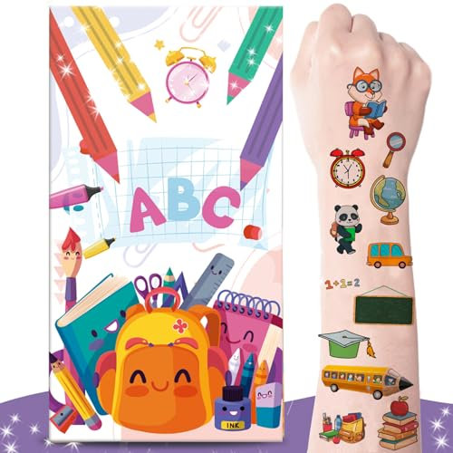zycBernoi Einschulung Tattoo Kinder, 10 Blätter Temporäre Tattoo mit Explosion Geschenkbox, Überraschung für Kinder Tattoos Gastgeschenke, Perfekt für Kindergeburtstag Party Mitgebsel