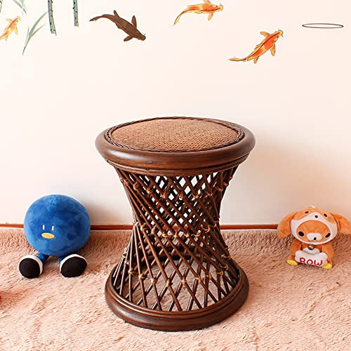 Rustikaler Multifunktions-Rattan-Hocker mit Holzakzent für den Außenbereich, Garten, handgewebt, Rattan-Hocker mit Holzakzenten, Beistelltisch
