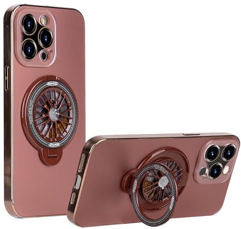 MFAOSHI Galvanik Hülle für iPhone 15 Pro Max/15 Pro/15 Plus/15, Objektiv Schutz, 360° Drehbarer Magnetische Ringständer Handyhülle,Rot,15Pro