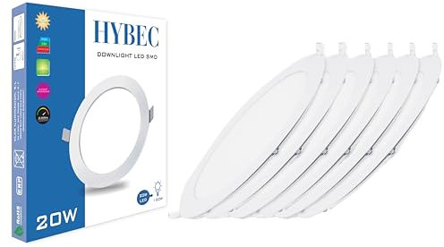 HYBEC - Downlight LED techo empotrable, Downlight LED 20W, Foco LED Interior techo, Driver incluido, Luz Fría 6500ºK* (Pack 6)