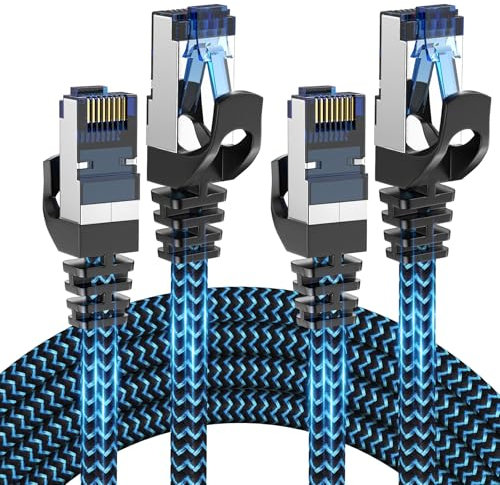CABNEER Câble Ethernet Cat 8 1,5M 2 Pièces, RJ45 Haut Débit 40Gbps 2000MHz Nylon Tressé Double Blindage Rallonge Ethernet Compatible avec Routeur Modem Décodeur TV