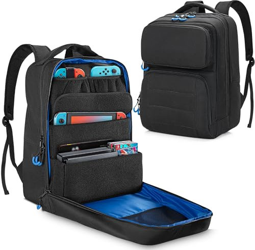 PGmoon Rucksack Kompatibel mit Nintendo Switch/Lite/OLED Modell, Schützende Tragetasche mit Verschiedenen Fächern für Docking Station, Controller & Mehr Zubehör (Patent Design)